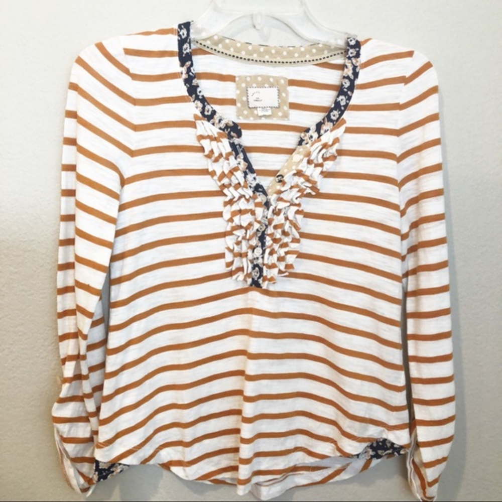 Postmark Anthropologie striped Henley ruffle shirt